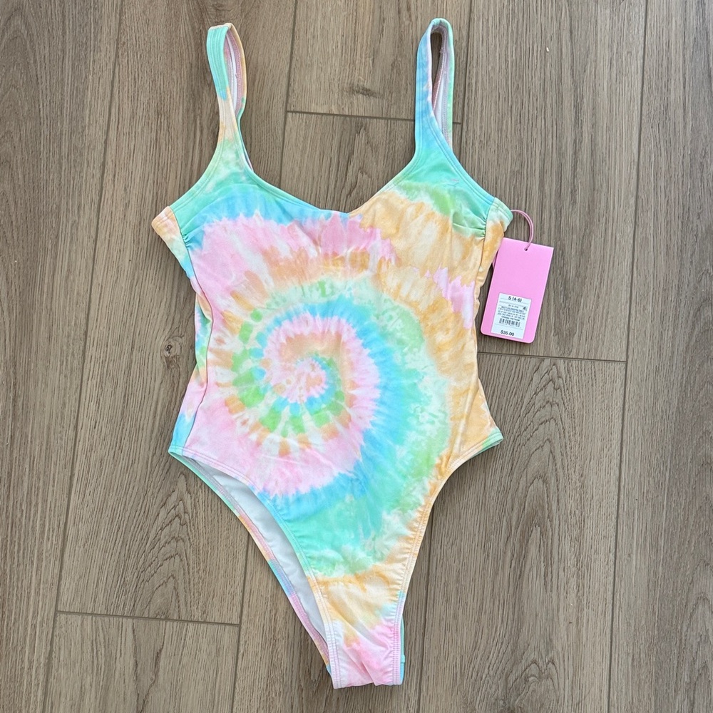 Stoney Clover Lane Pastel Tie-Dye One-Piece Swimsuit - Pink, Blue, Yellow, Green